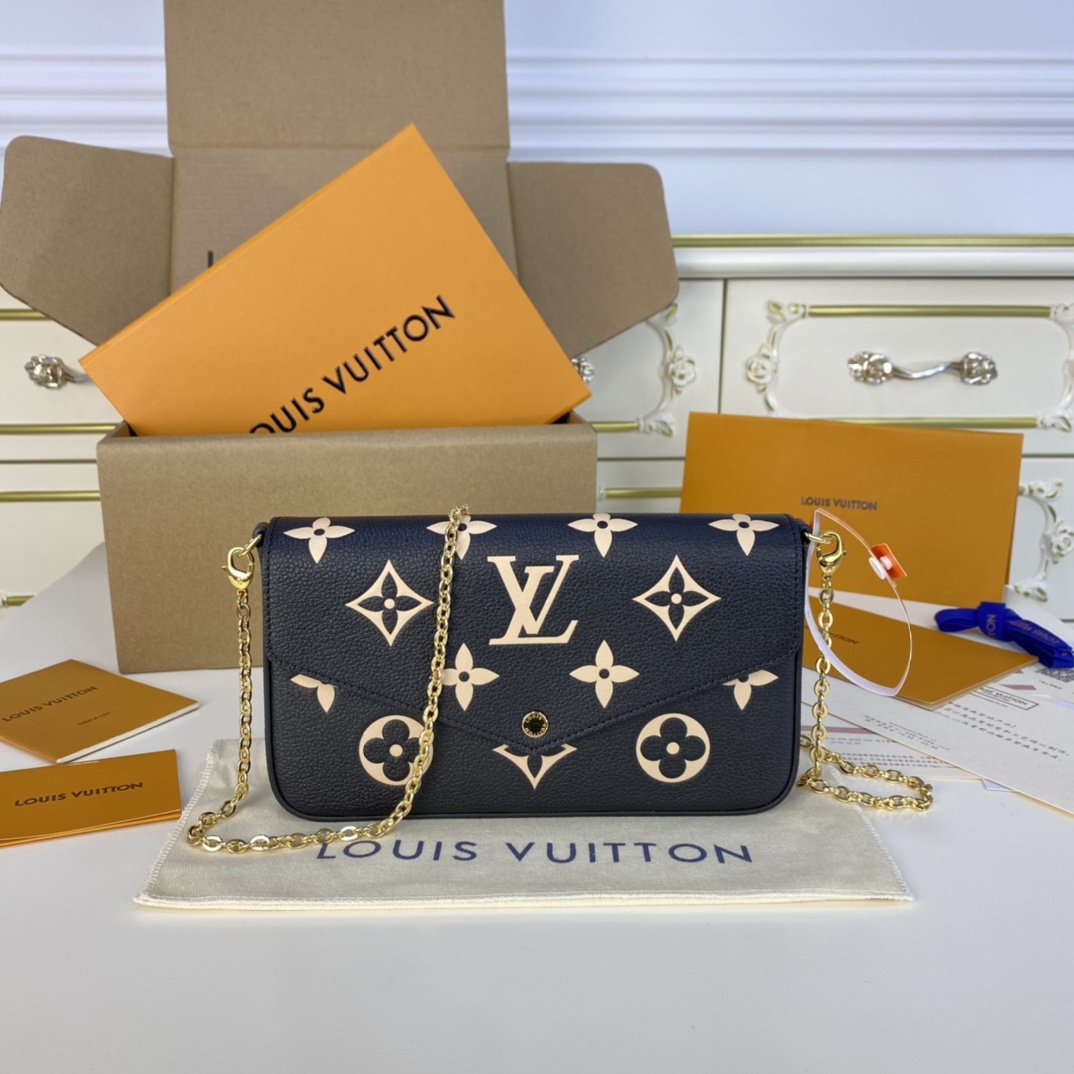 Louis Vuitton FELICIE POCHETTE Handbag Monogram Empreinte M80482 Black/Beige